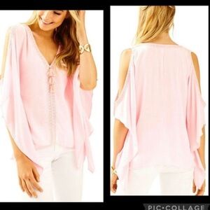 Lilly Pulitzer XXS / XS Paradise Pink Julietta Cold Shoulder Caftan Tasseled Top